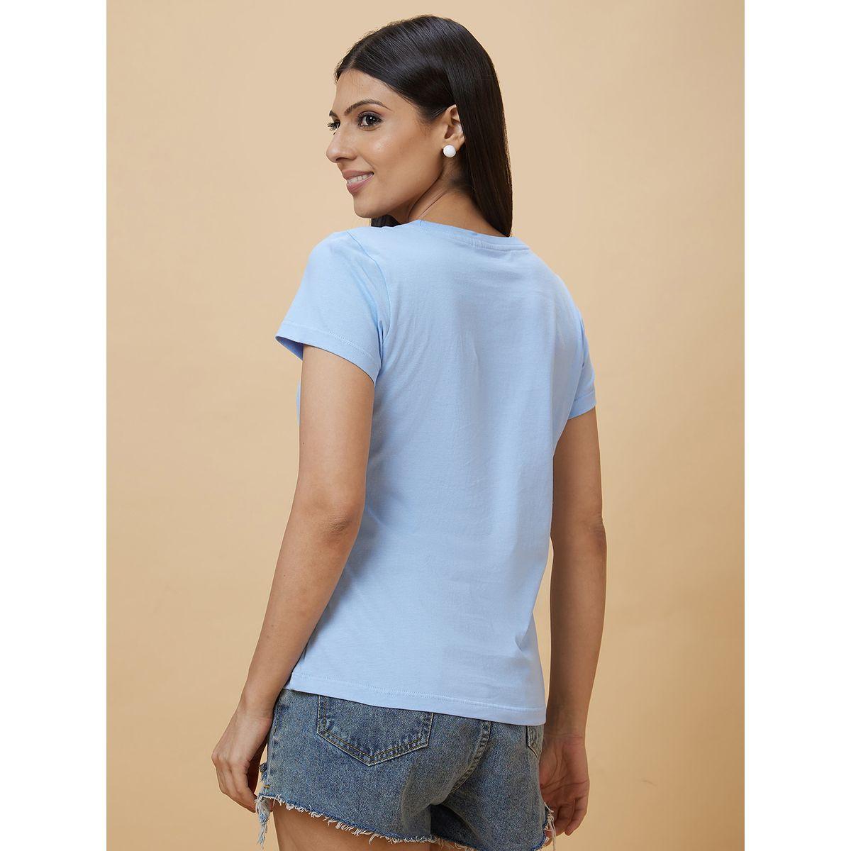 تيشيرت بياقة دائرية وطبعة كتابة-women-clothing-tshirts-image-4