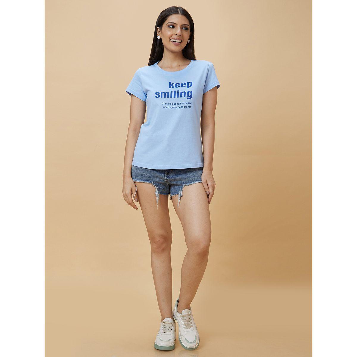 تيشيرت بياقة دائرية وطبعة كتابة-women-clothing-tshirts-image-7
