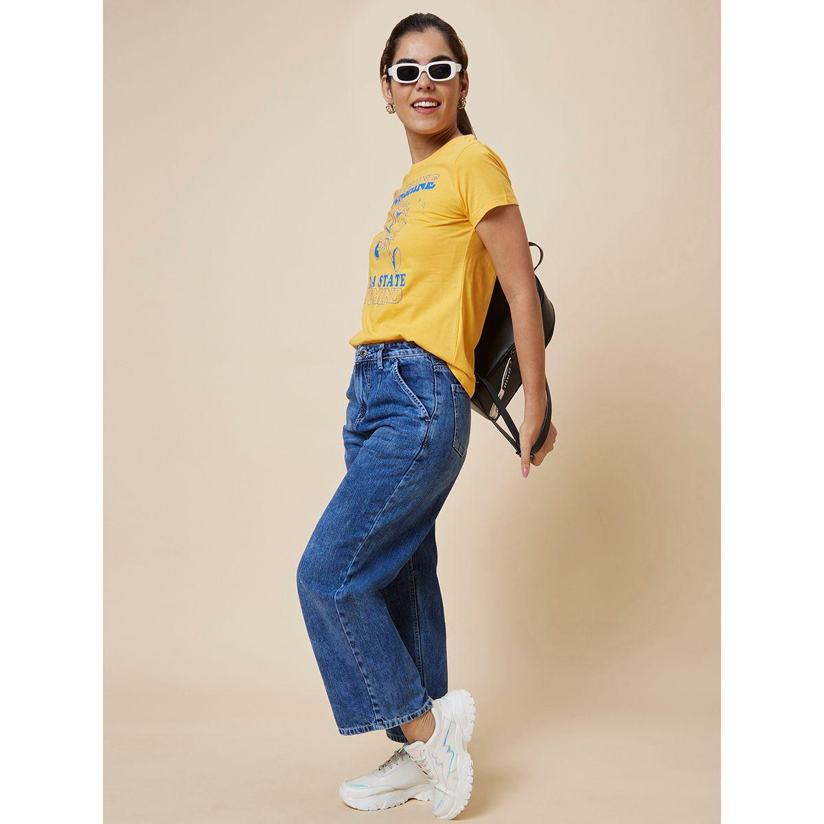 Globus Slogan Print Round Neck Cotton T-Shirt-women-clothing-tshirts-image-1