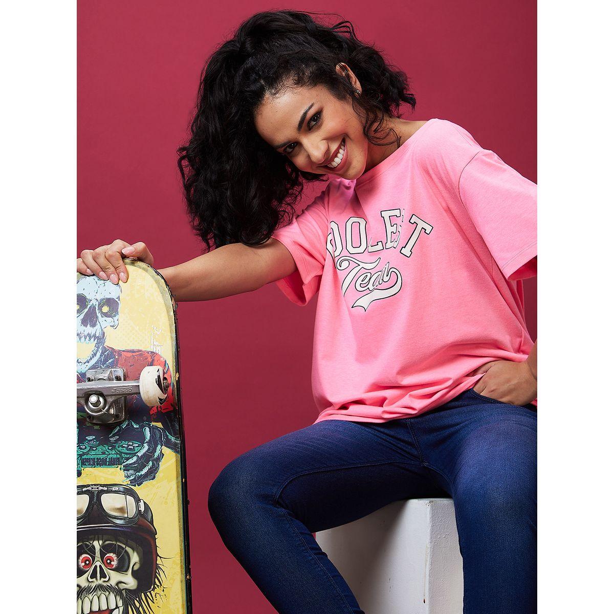 تيشيرت بياقة دائرية وطبعة كتابة-women-clothing-tshirts-image-1