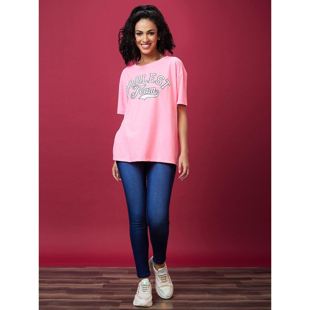 تيشيرت بياقة دائرية وطبعة كتابة-women-clothing-tshirts-image-7