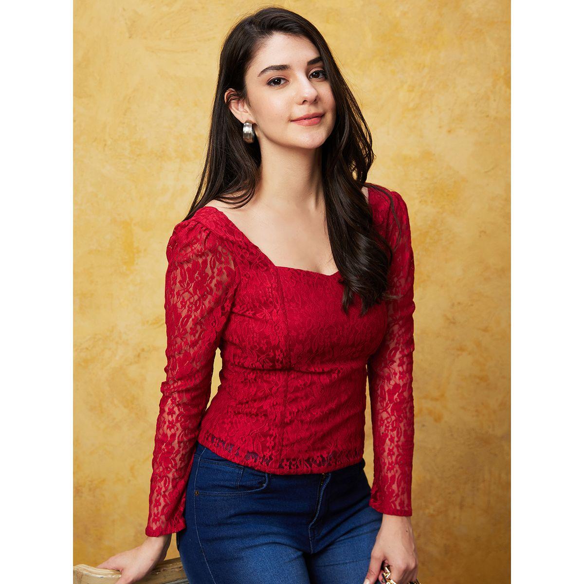 بلوزة بياقة على شكل قلب وأكمام منفوخة-women-clothing-shirtsandblouses-blouses-image-1