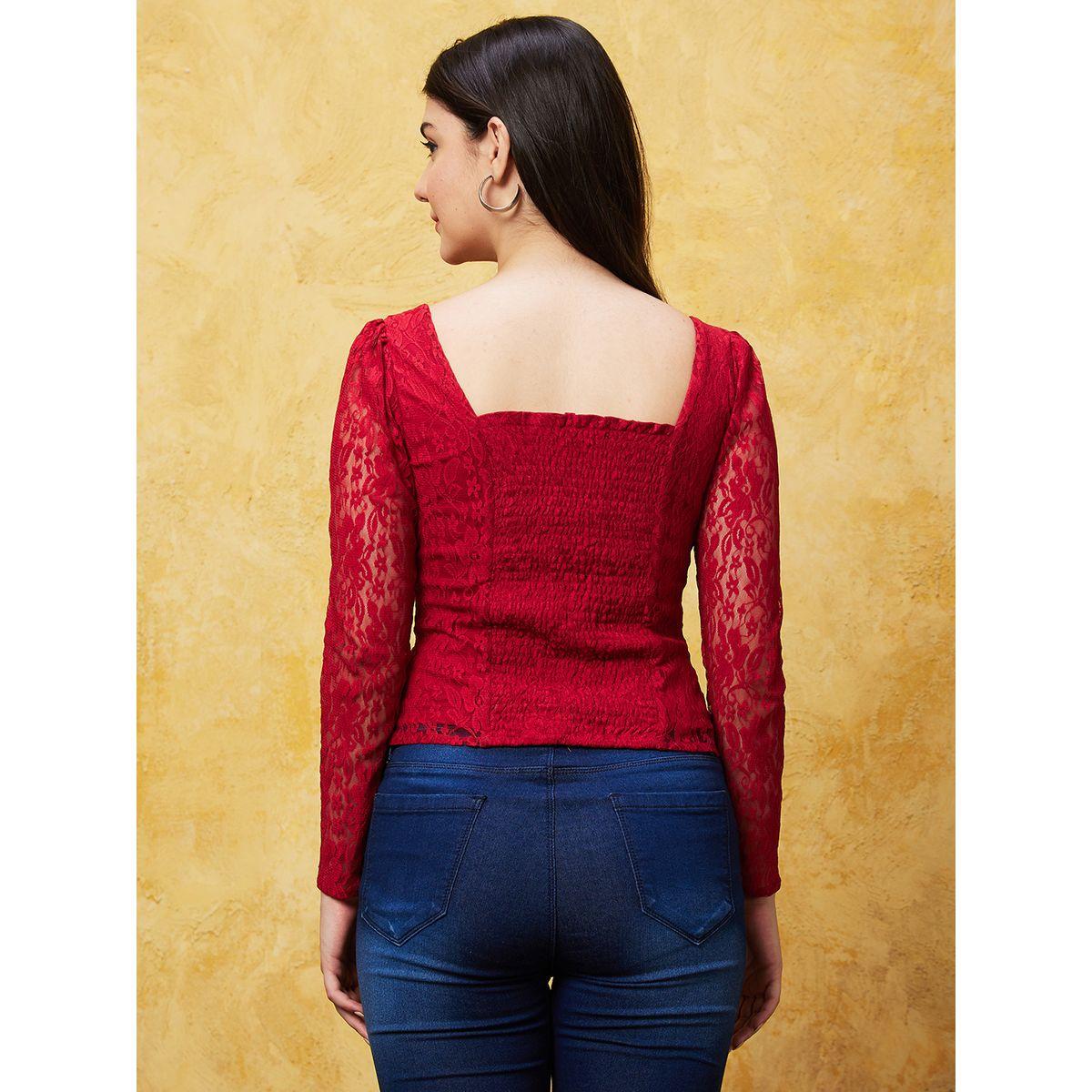 Globus Sweetheart Neck Puff Sleeves Lace Top-women-clothing-shirtsandblouses-blouses-image-3