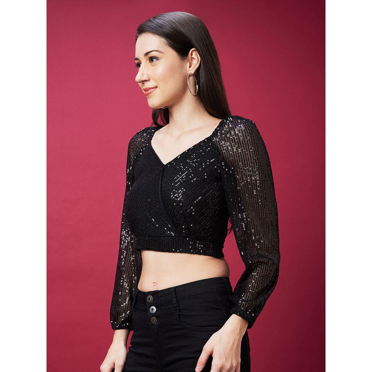 بلوزة قصيرة منقمة بياقة على شكل قلب-women-clothing-shirtsandblouses-blouses-image-2