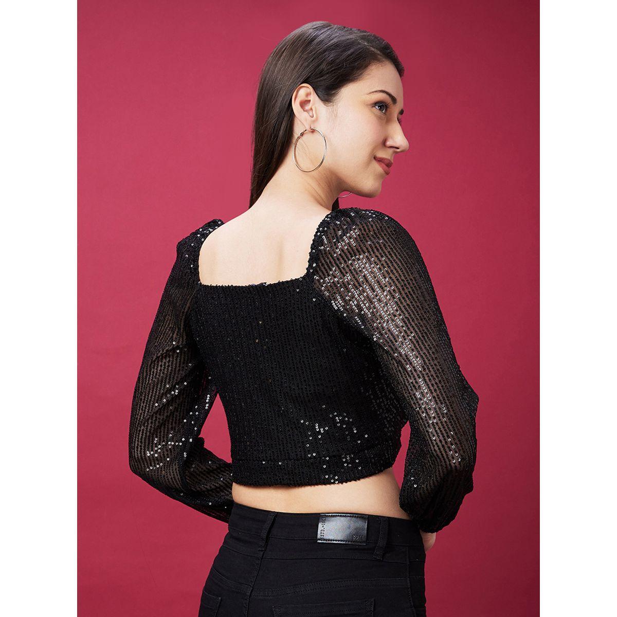 بلوزة قصيرة منقمة بياقة على شكل قلب-women-clothing-shirtsandblouses-blouses-image-3