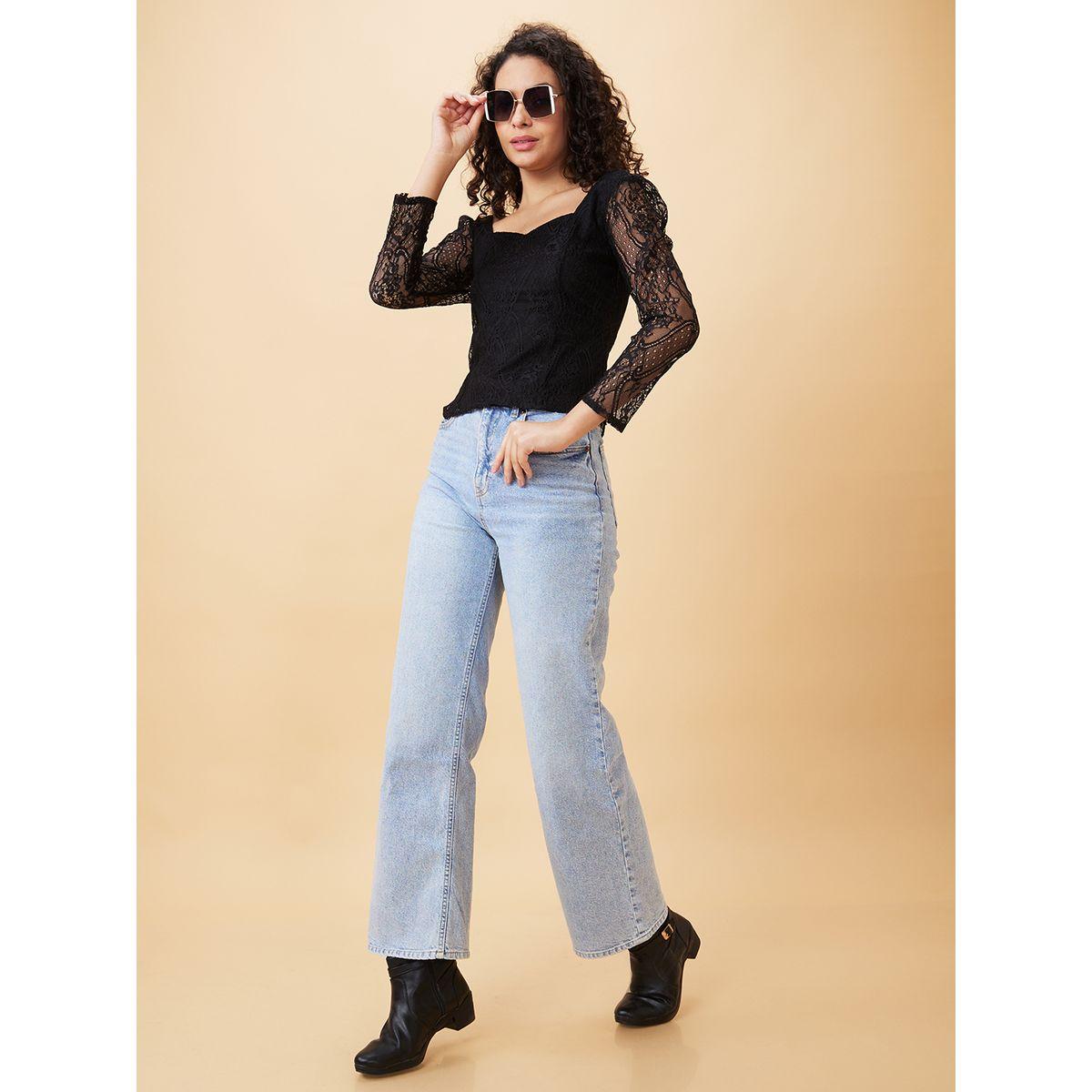 Globus Sweetheart Neck Puff Sleeves Lace Top-women-clothing-shirtsandblouses-blouses-image-1
