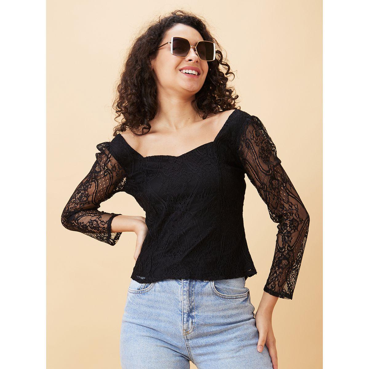 Globus Sweetheart Neck Puff Sleeves Lace Top-women-clothing-shirtsandblouses-blouses-image-7