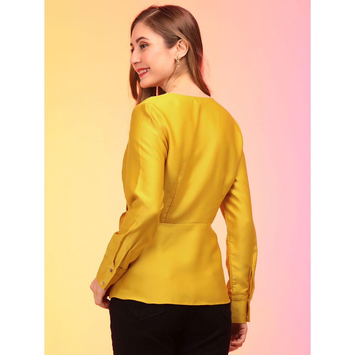 Globus Solid V-Neck Long Sleeves Pleated Wrap Top-women-clothing-shirtsandblouses-blouses-image-3