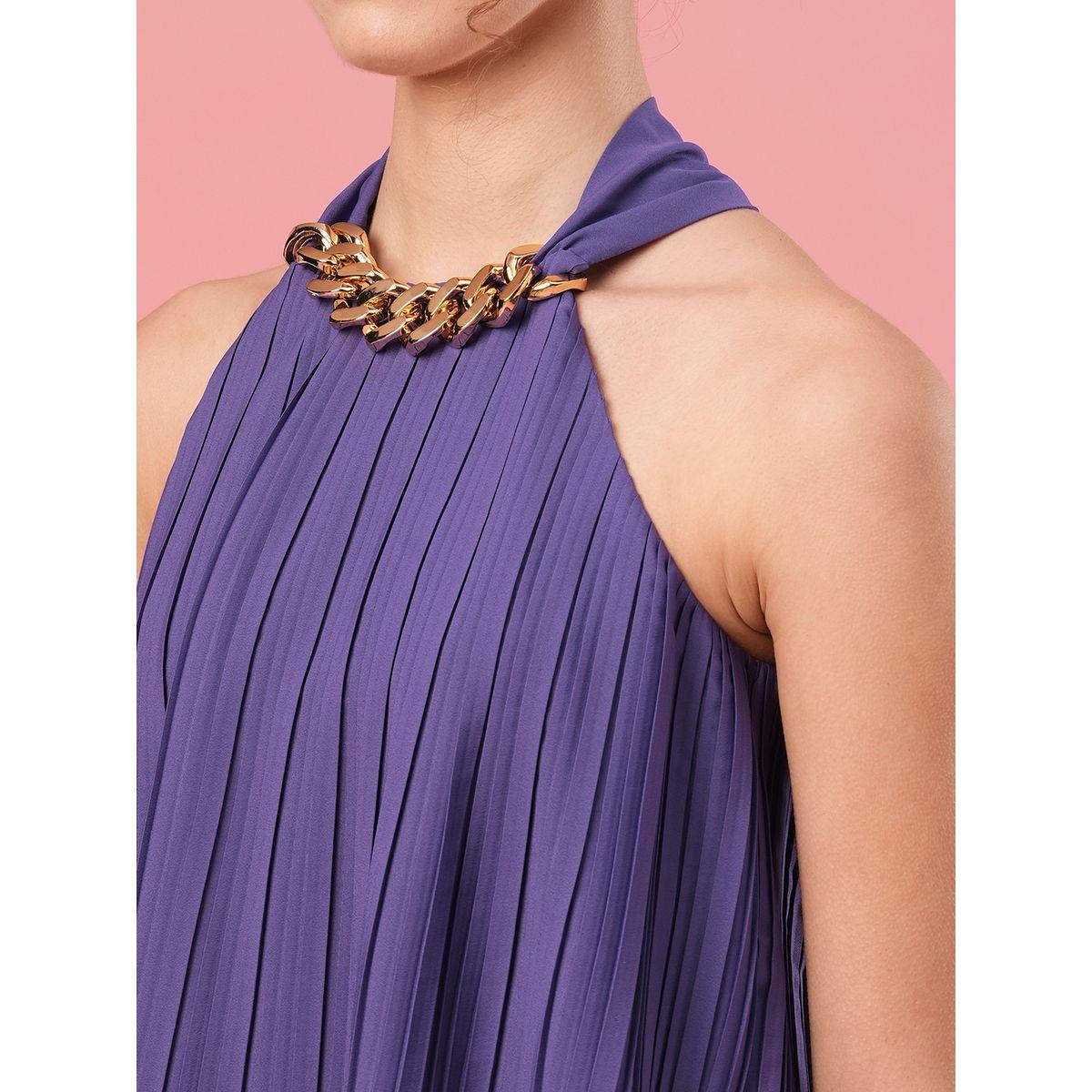 Globus Women Purple Solid Accordion Pleated Top with Chain Detail-women-clothing-shirtsandblouses-blouses-image-4