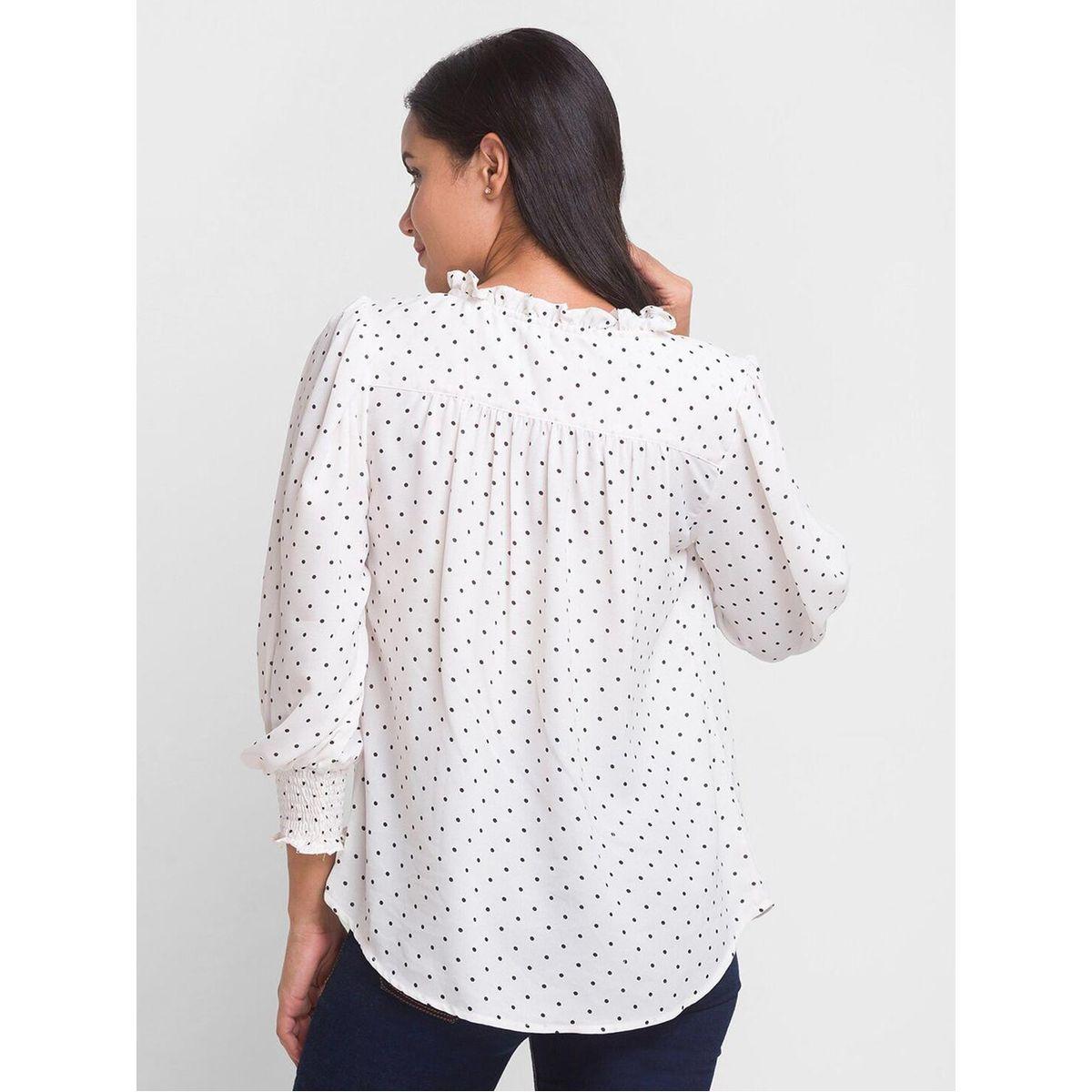 بلوزة بطبعة نقاط بولكا وأكمام بالون مع ياقة بأربطة-women-clothing-shirtsandblouses-blouses-image-3