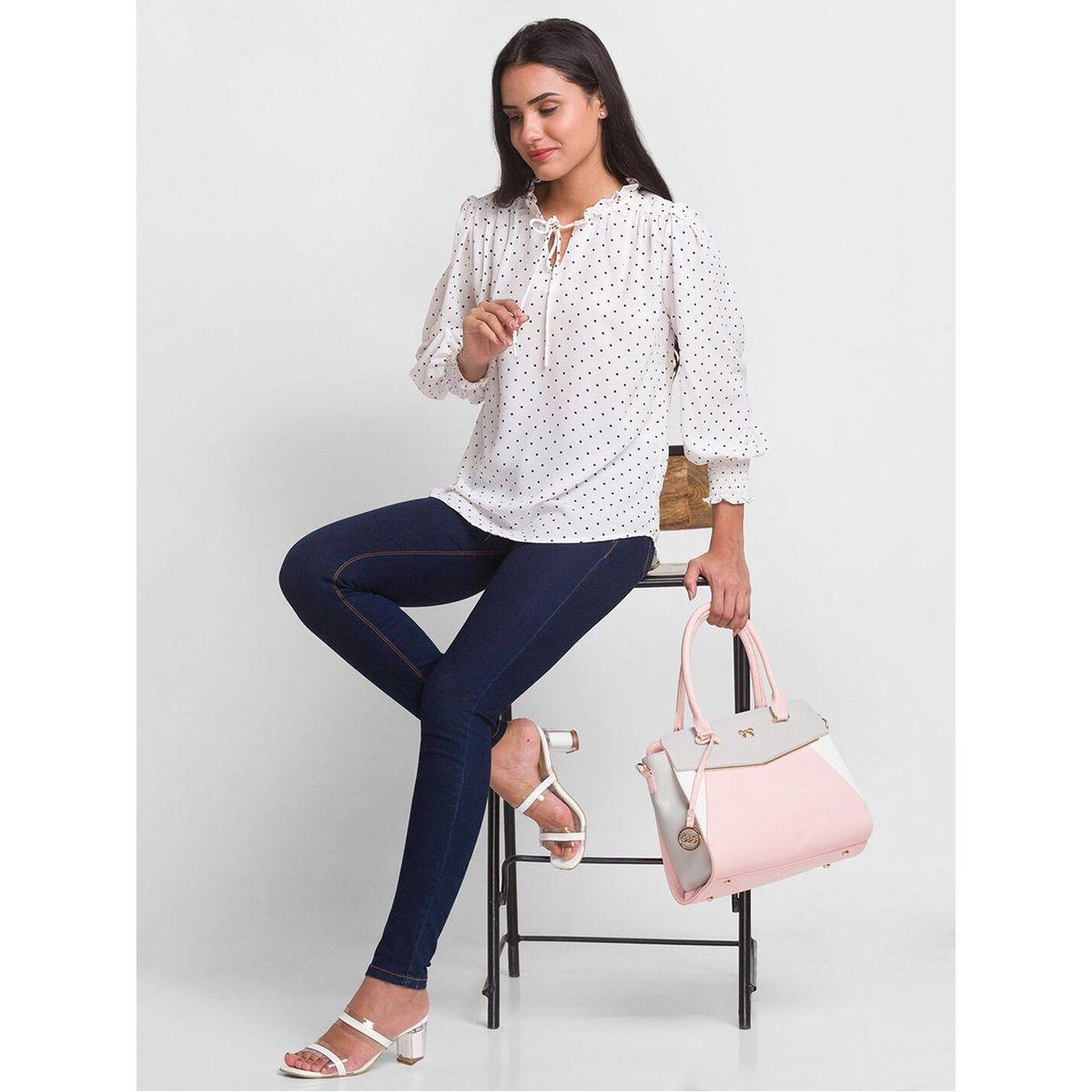 بلوزة بطبعة نقاط بولكا وأكمام بالون مع ياقة بأربطة-women-clothing-shirtsandblouses-blouses-image-6