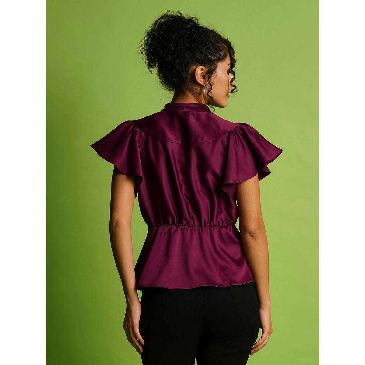 بلوزة بيبلوم سادة بأكمام فلوتر-women-clothing-shirtsandblouses-blouses-image-3