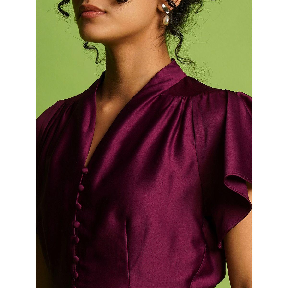 Globus Solid V-Neck Flutter Sleeves Peplum Top-women-clothing-shirtsandblouses-blouses-image-4
