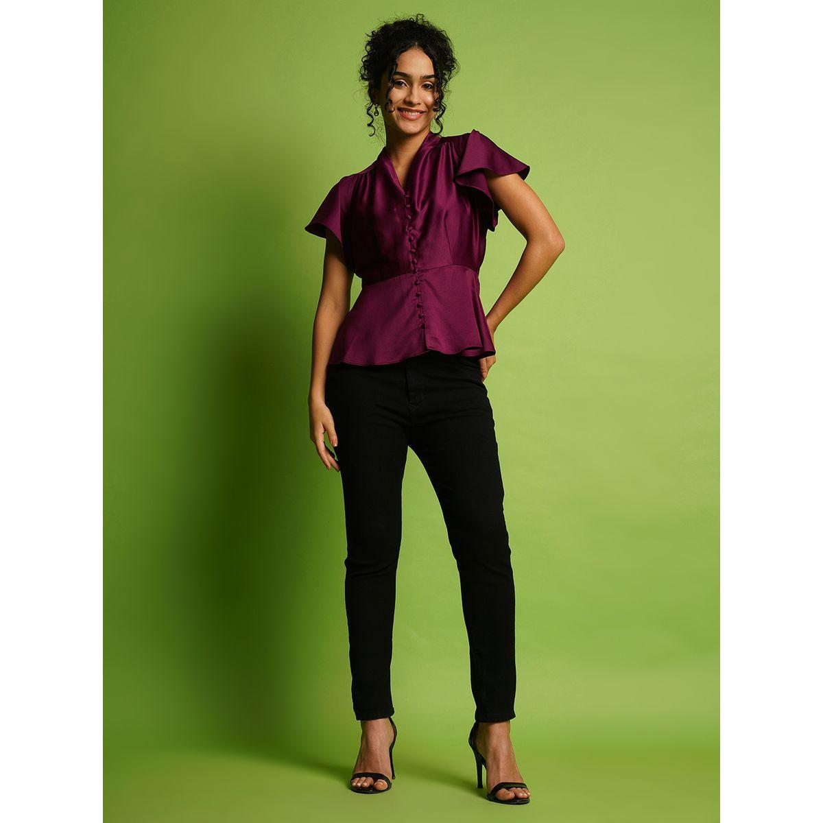 بلوزة بيبلوم سادة بأكمام فلوتر-women-clothing-shirtsandblouses-blouses-image-5