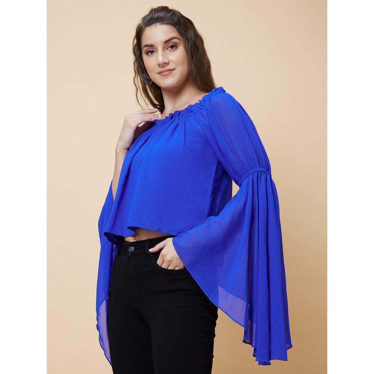 بلوزة سادة بأكمام جرس وتفاصيل مُجمعة-women-clothing-shirtsandblouses-blouses-image-3