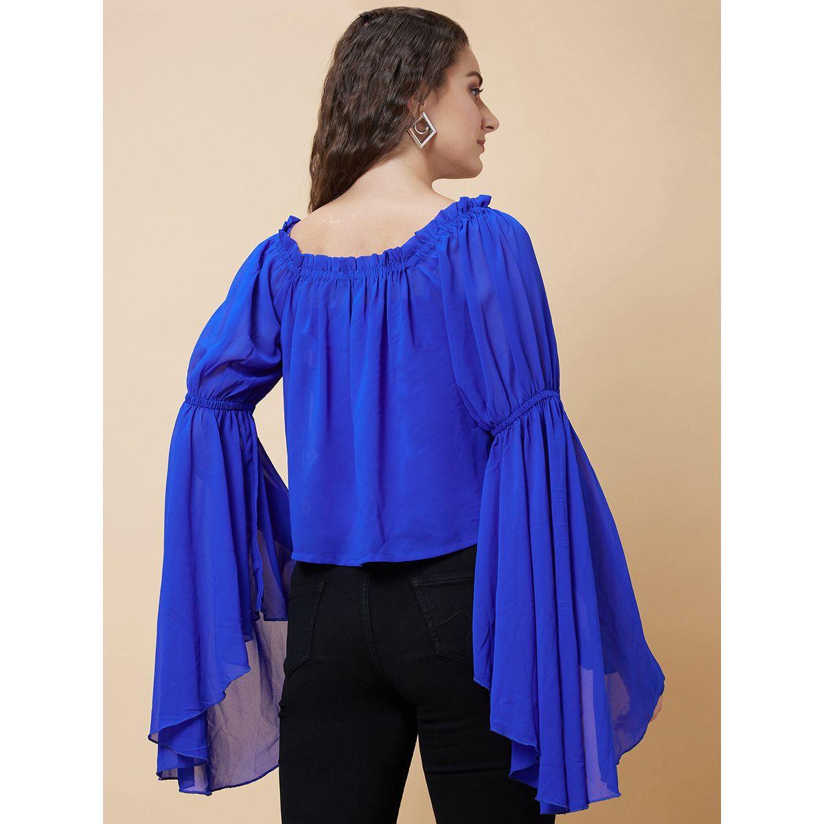 بلوزة سادة بأكمام جرس وتفاصيل مُجمعة-women-clothing-shirtsandblouses-blouses-image-4