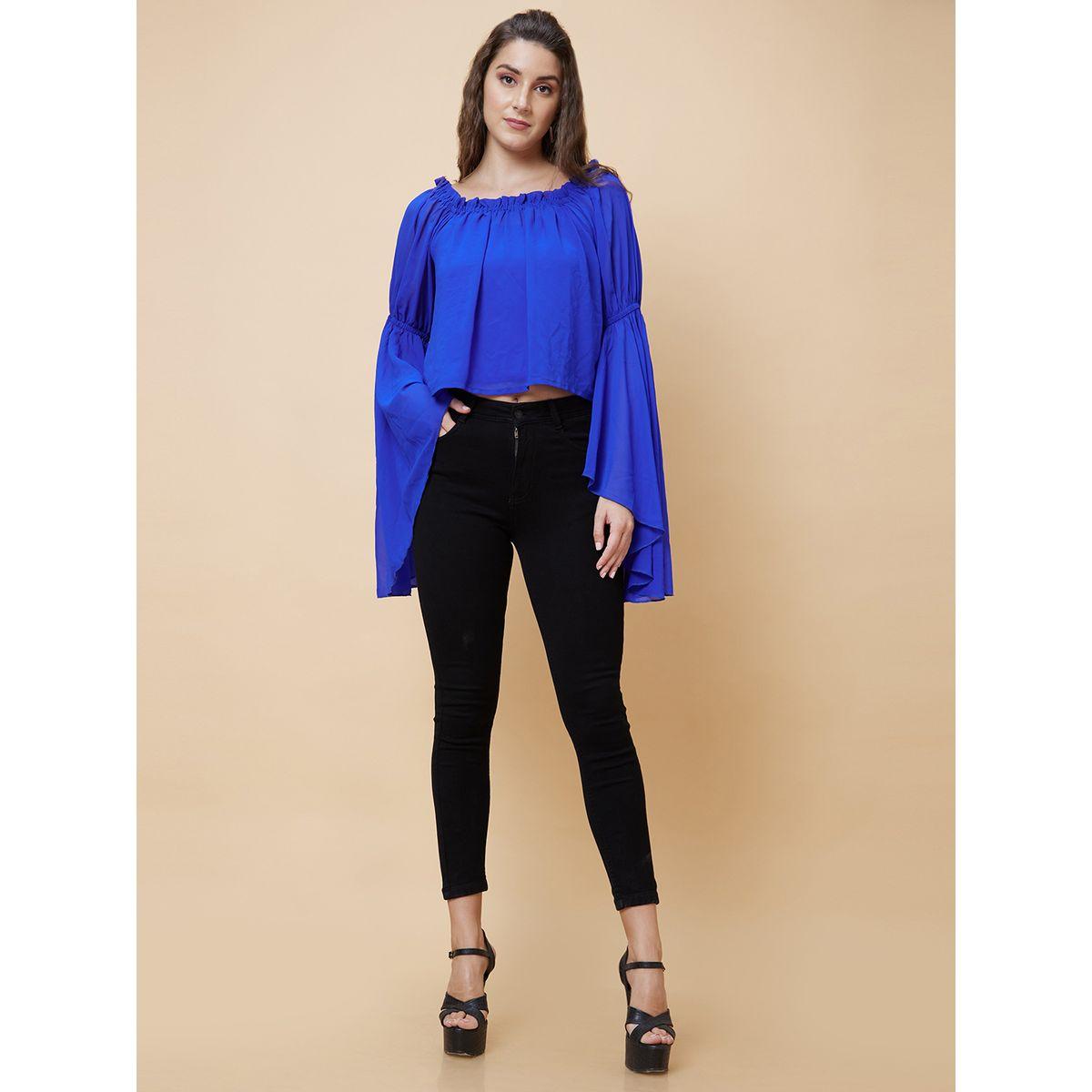 بلوزة سادة بأكمام جرس وتفاصيل مُجمعة-women-clothing-shirtsandblouses-blouses-image-8