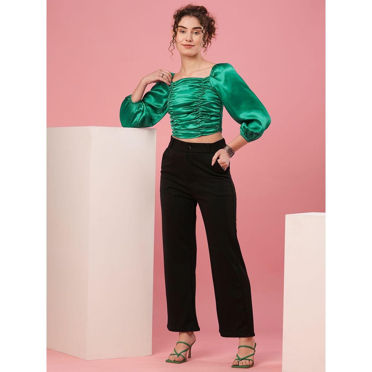 بلوزة قصيرة سادة ساتان بأكمام منفوخة-women-clothing-tshirts-image-5