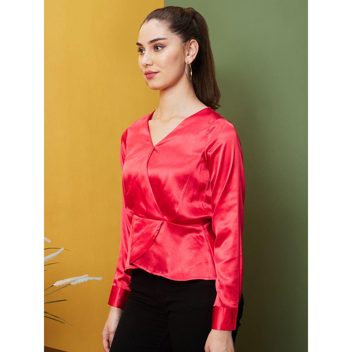 بلوزة سادة ساتان بنمط لف-women-clothing-shirtsandblouses-blouses-image-2