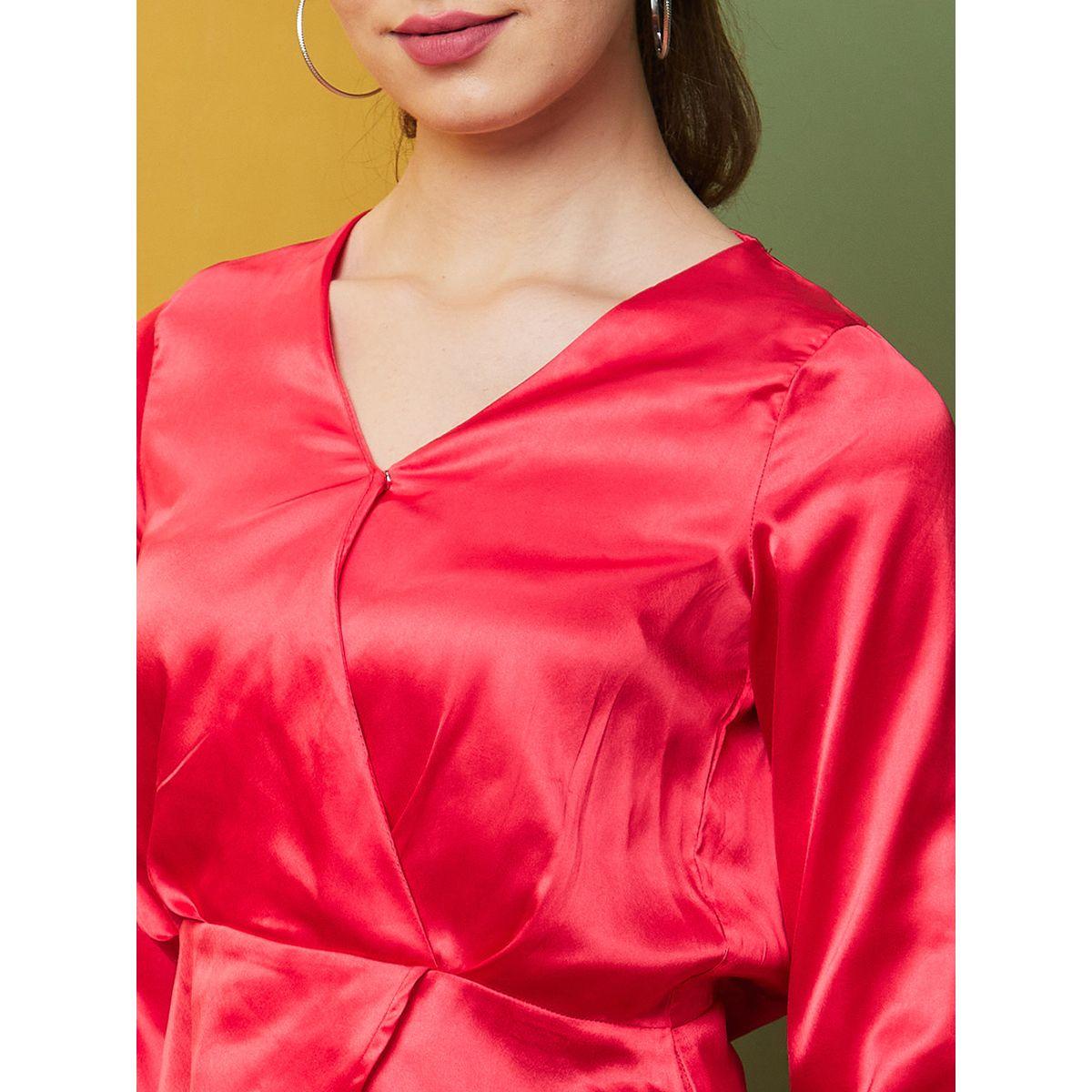 Globus Solid Satin V-Neck Wrap Top-women-clothing-shirtsandblouses-blouses-image-4