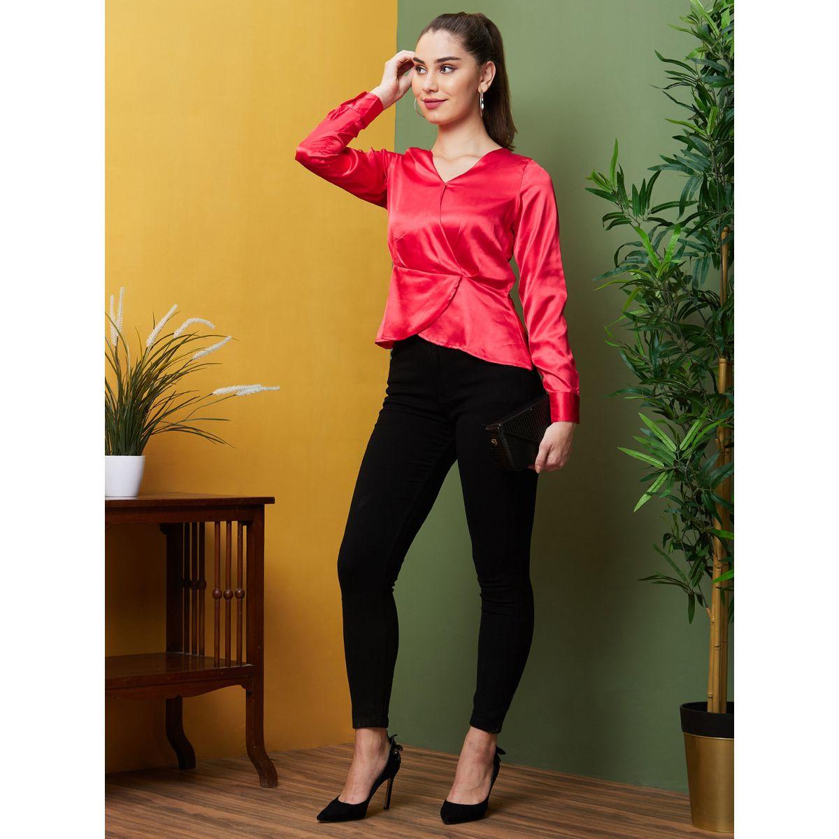 Globus Solid Satin V-Neck Wrap Top-women-clothing-shirtsandblouses-blouses-image-5