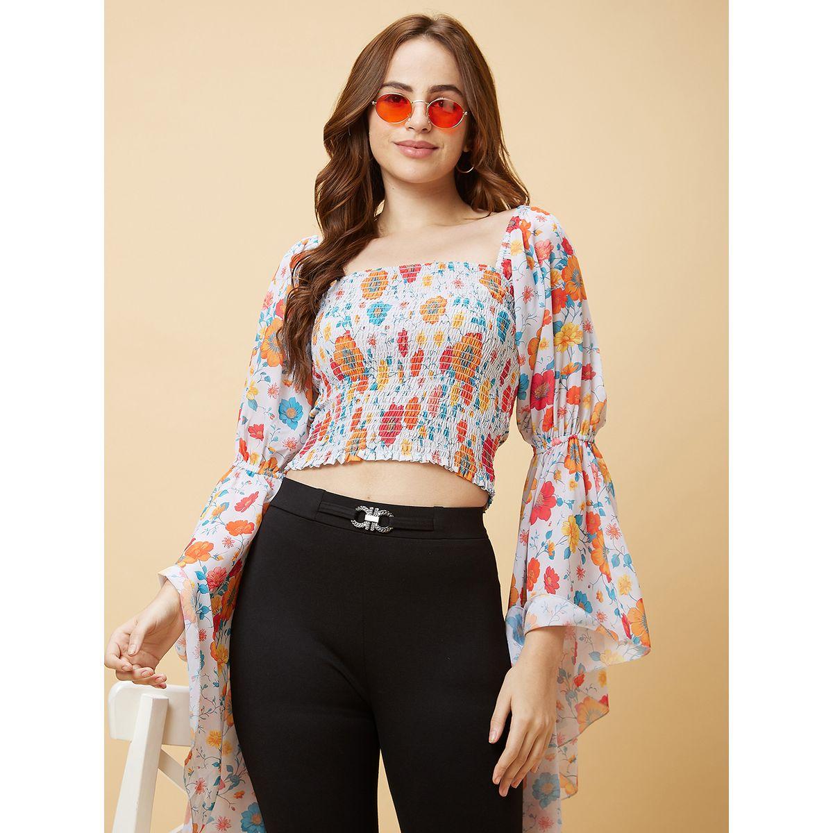 بلوزة قصيرة بطبعة زهور وأكمام واسعة-women-clothing-tshirts-image-1