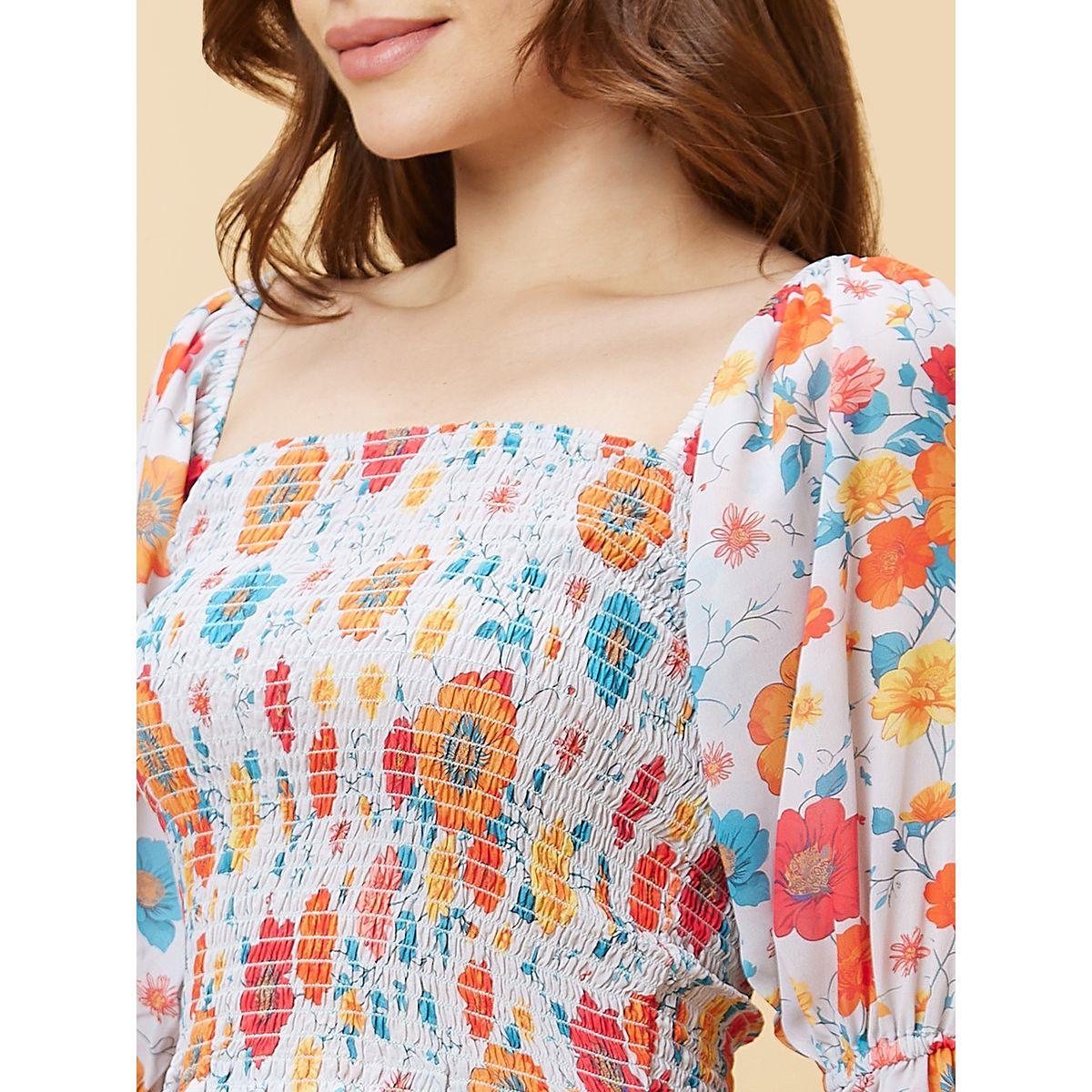 بلوزة قصيرة بطبعة زهور وأكمام واسعة-women-clothing-tshirts-image-5