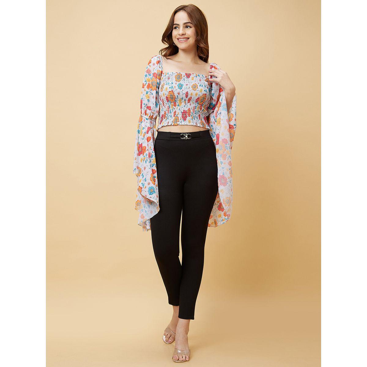 بلوزة قصيرة بطبعة زهور وأكمام واسعة-women-clothing-tshirts-image-7