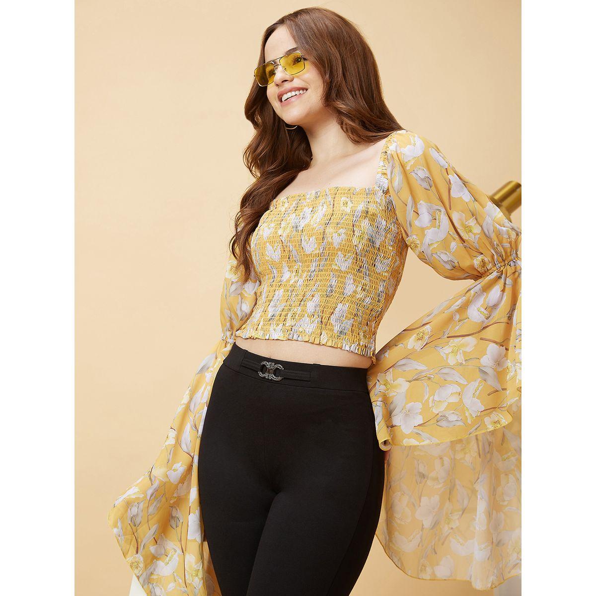 بلوزة قصيرة بطبعة زهور وأكمام طويلة-women-clothing-tshirts-image-1
