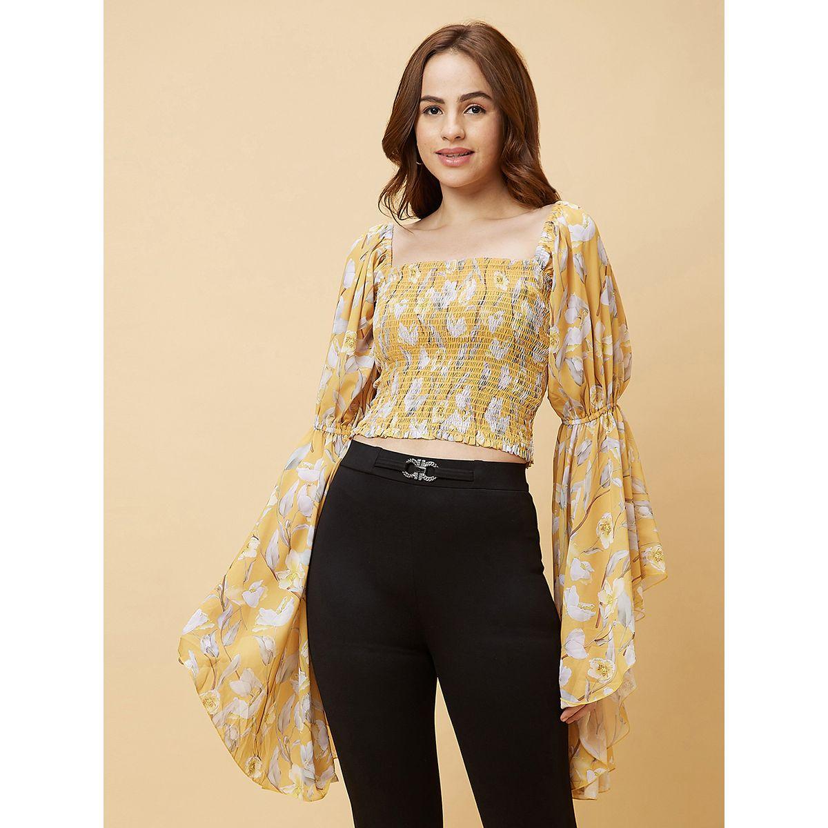 بلوزة قصيرة بطبعة زهور وأكمام طويلة-women-clothing-tshirts-image-2
