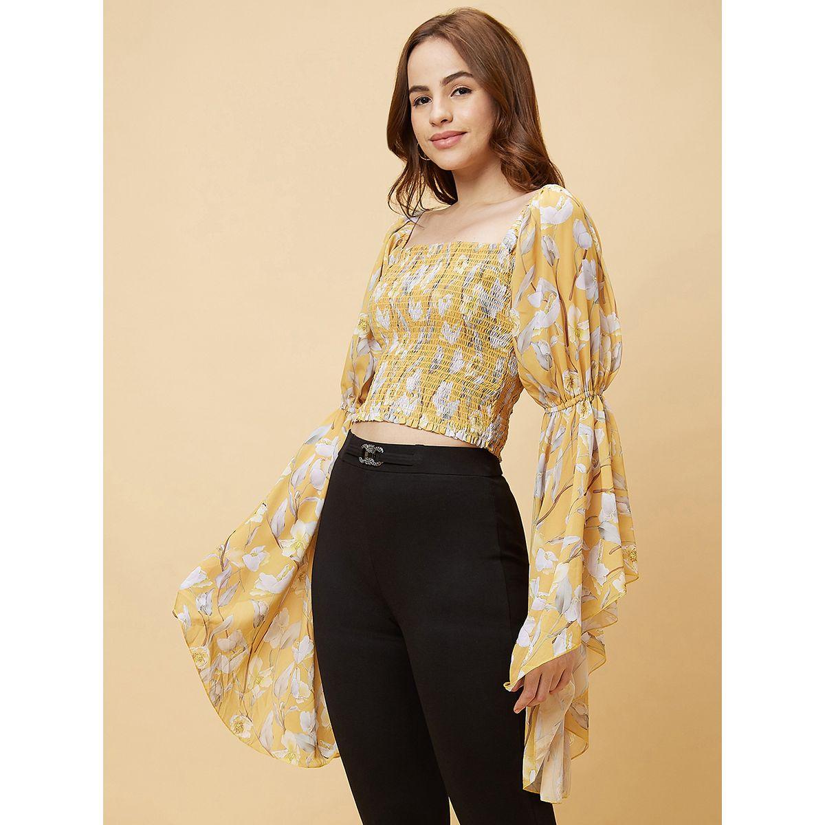 بلوزة قصيرة بطبعة زهور وأكمام طويلة-women-clothing-tshirts-image-3