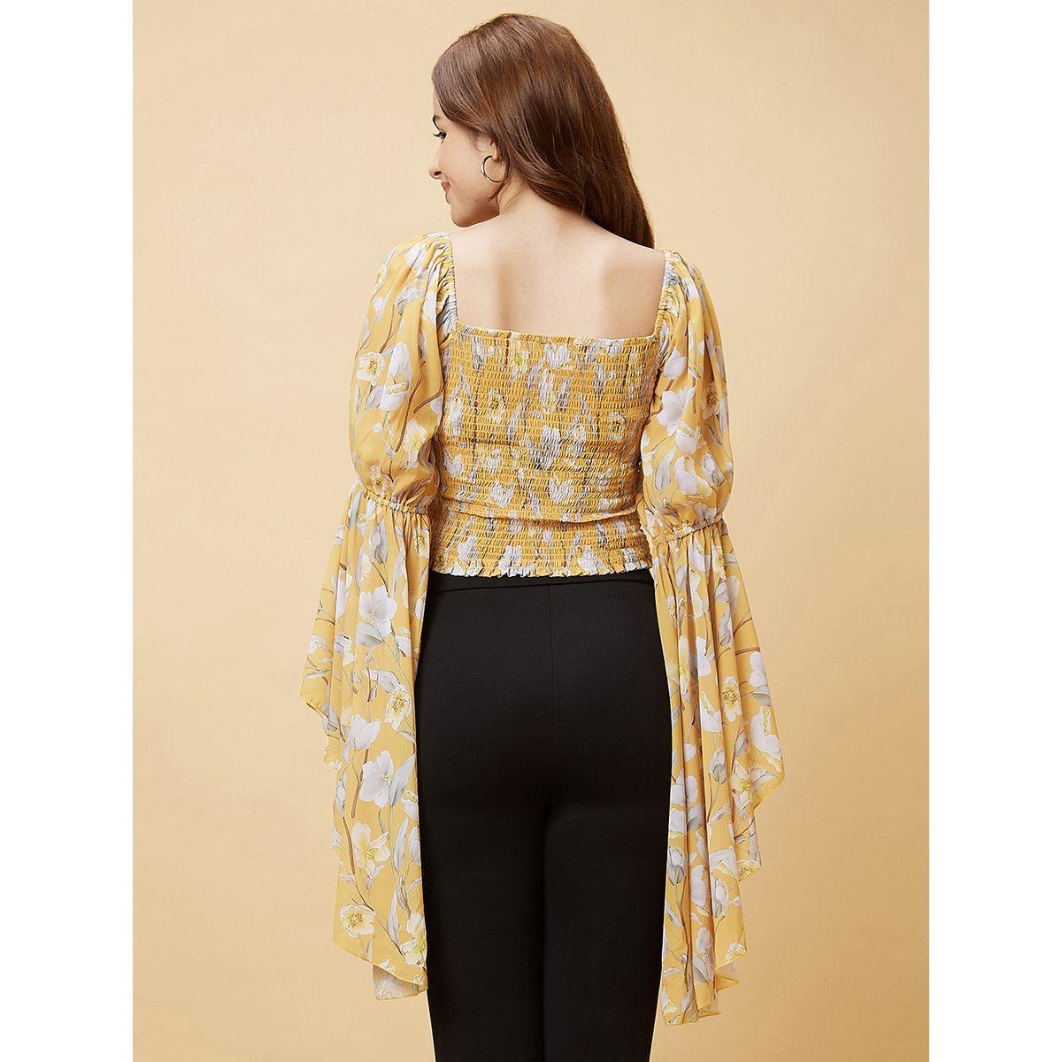 بلوزة قصيرة بطبعة زهور وأكمام طويلة-women-clothing-tshirts-image-4