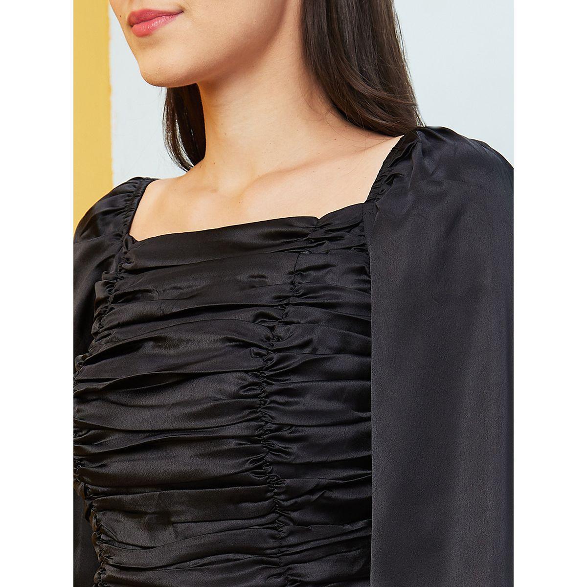 Globus Square Neck Balloon Sleeves Smocked Crop Top-women-clothing-tshirts-image-4