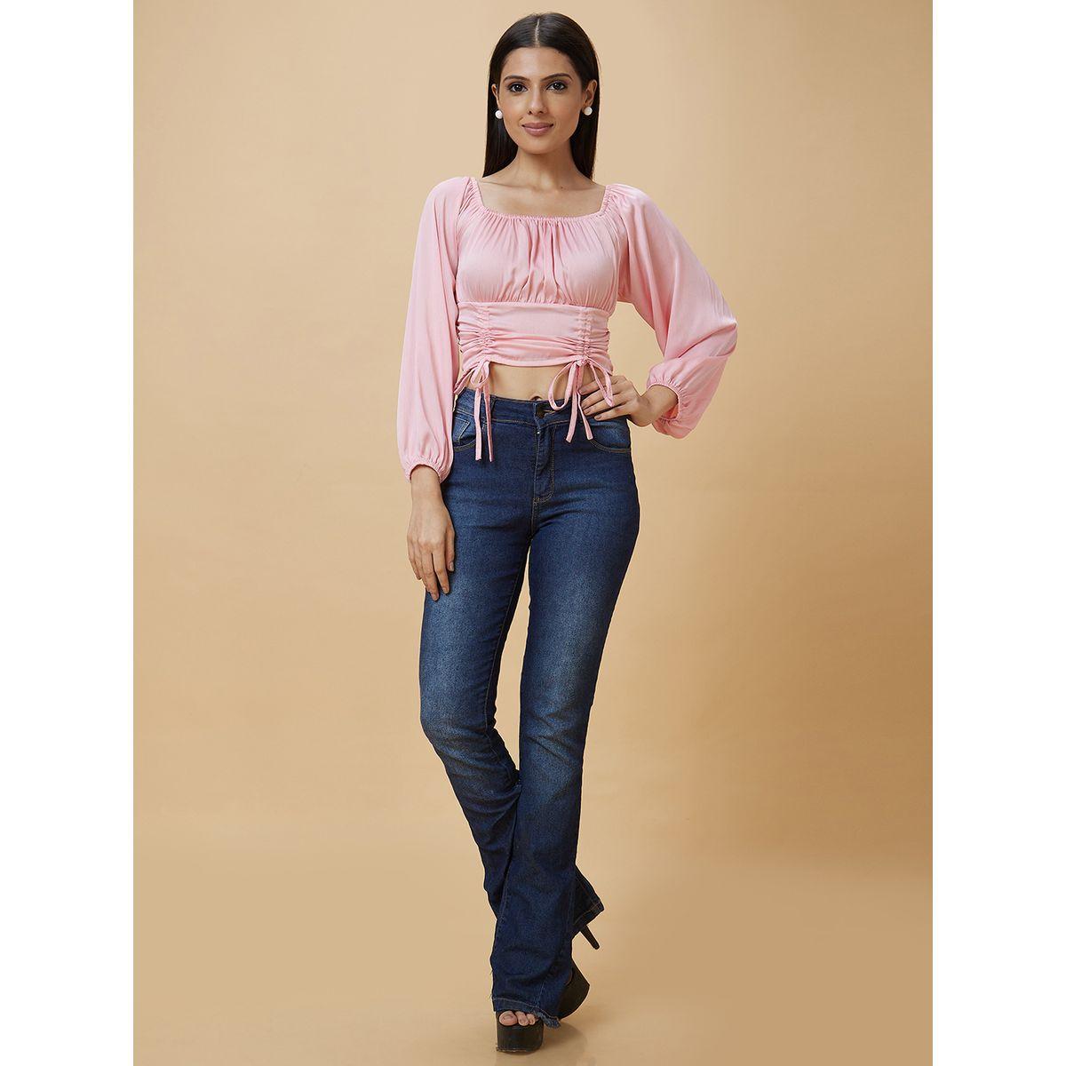 Globus Solid Square Neck Balloon Sleeve Crop Top-women-clothing-tshirts-image-7