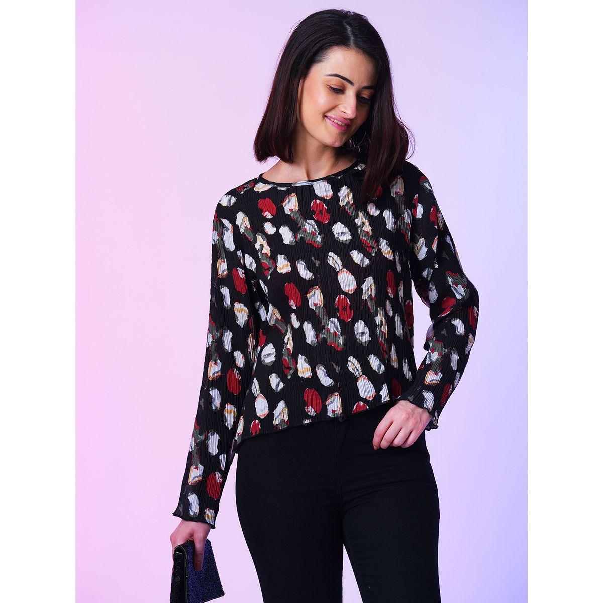 بلوزة بياقة دائرية وأكمام طويلة-women-clothing-shirtsandblouses-blouses-image-1