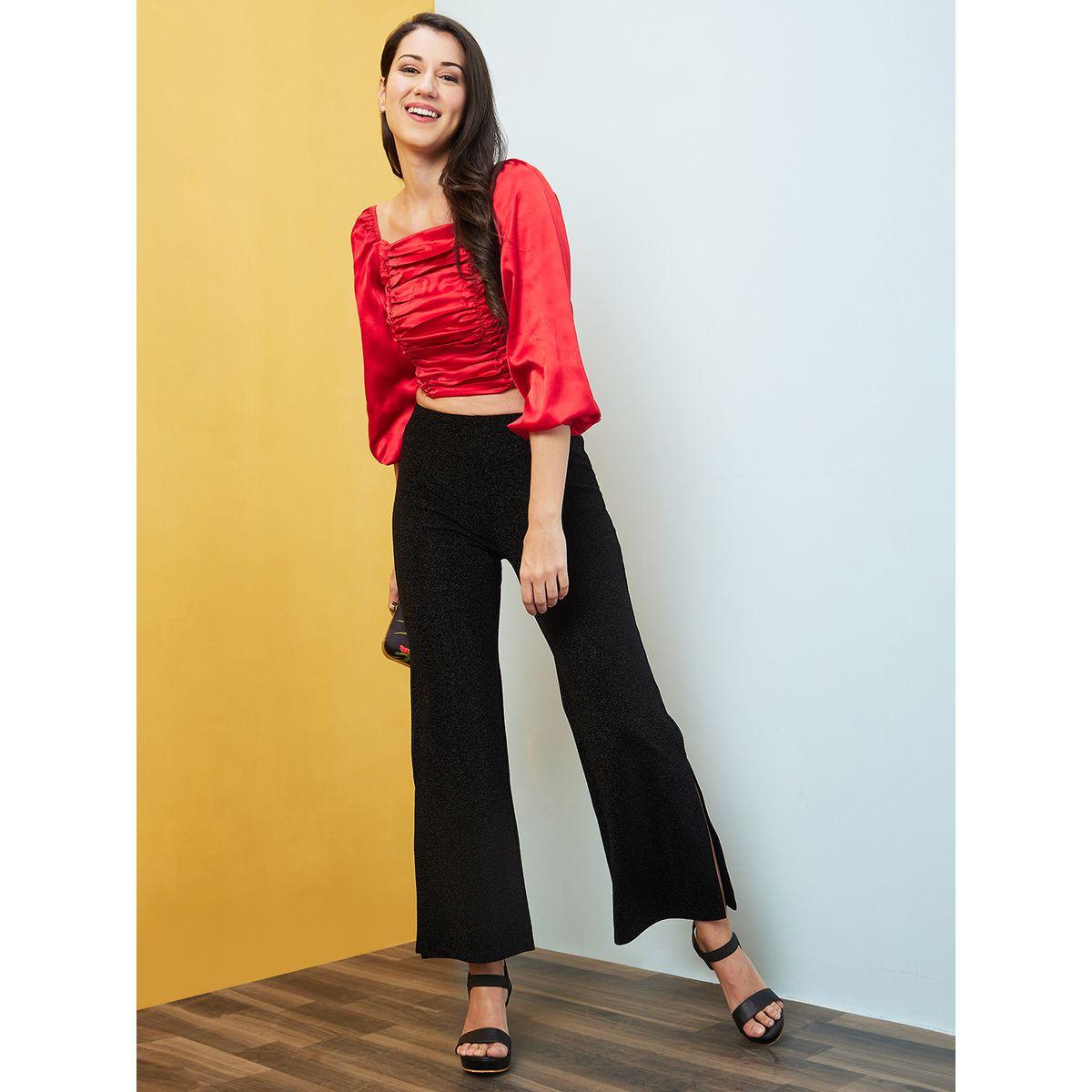 بلوزة قصيرة سادة بأكمام بالون-women-clothing-tshirts-image-5