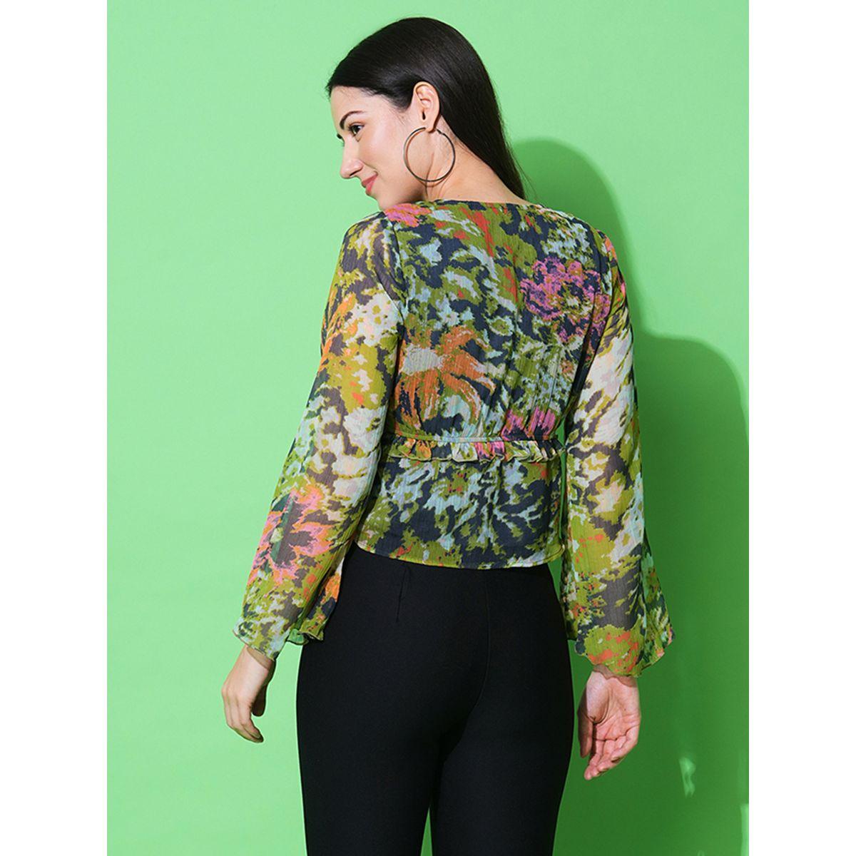 Globus Floral Print Flared Sleeves V-Neck Top-women-clothing-shirtsandblouses-blouses-image-3