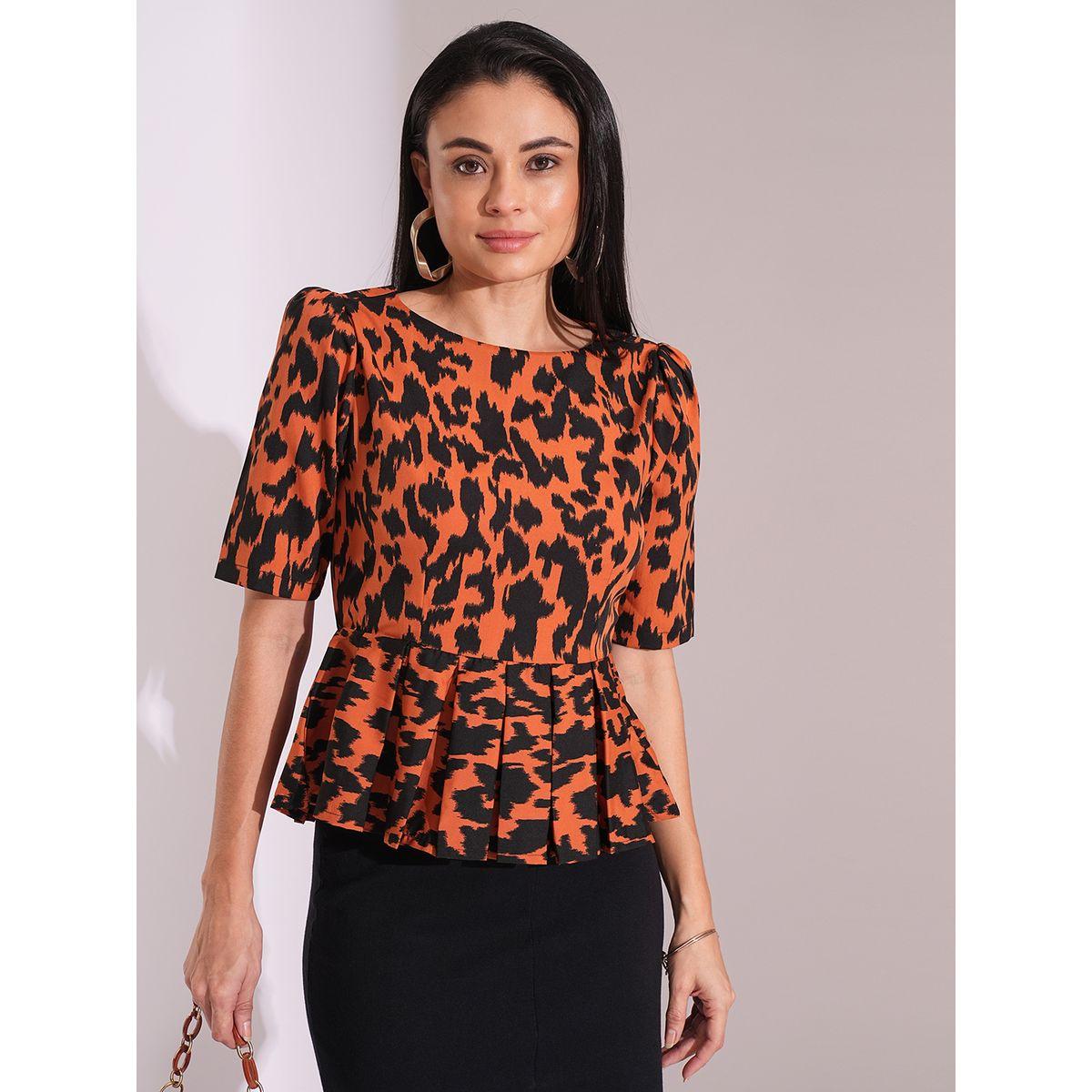 بلوزة بيبلوم بطبعة حيوان وأكمام منفوخة-women-clothing-shirtsandblouses-blouses-image-1