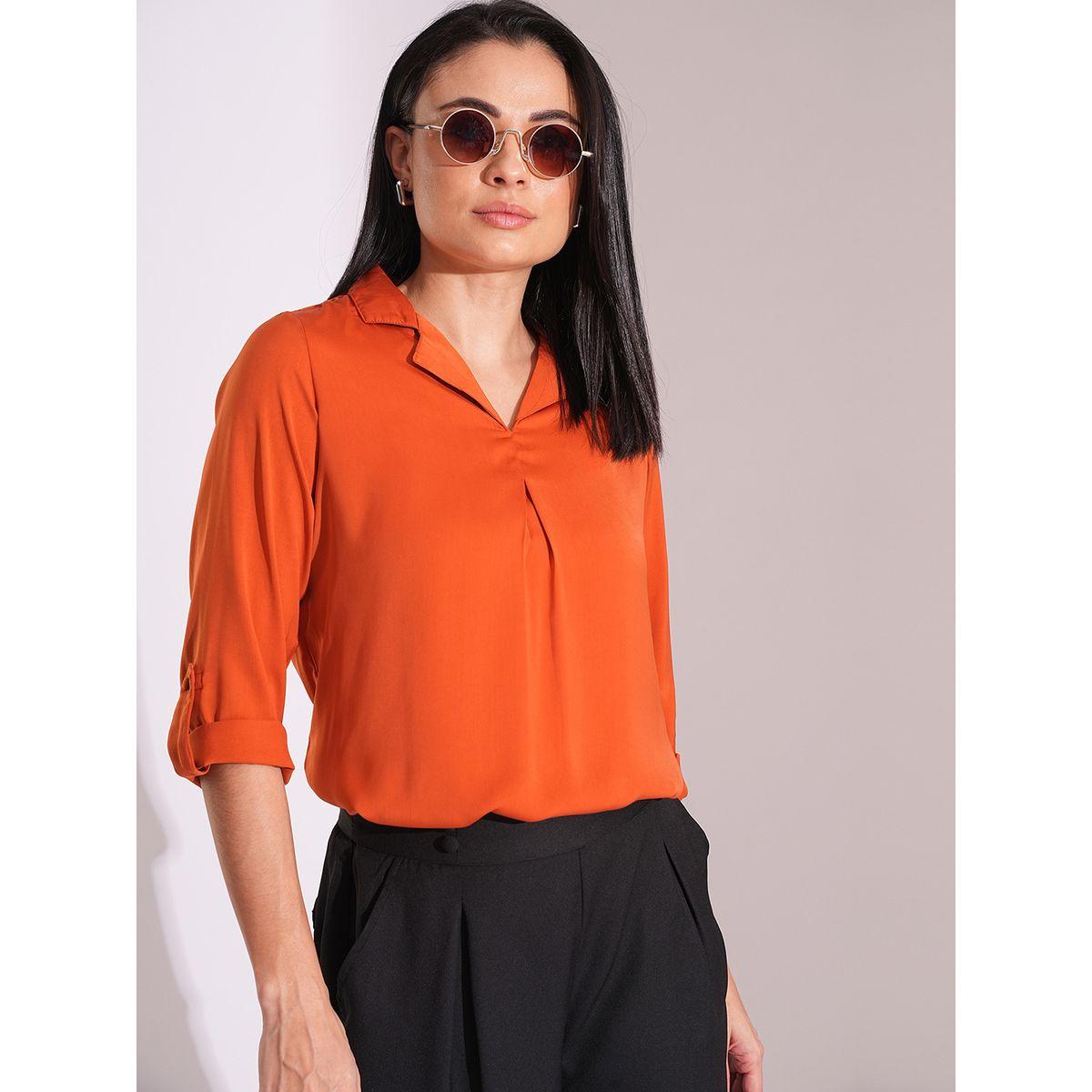 Globus Solid Roll Up Sleeve Regular Fit Top-women-clothing-shirtsandblouses-blouses-image-1
