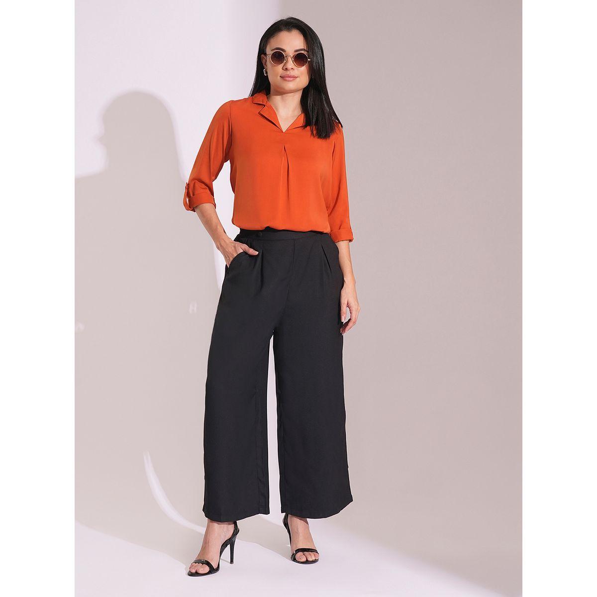 بلوزة سادة بقصة عادية وأكمام بطية-women-clothing-shirtsandblouses-blouses-image-1