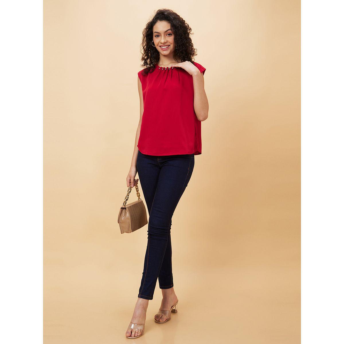 Globus Embellished Pleated Neck Sleeveless Top-women-clothing-shirtsandblouses-blouses-image-1