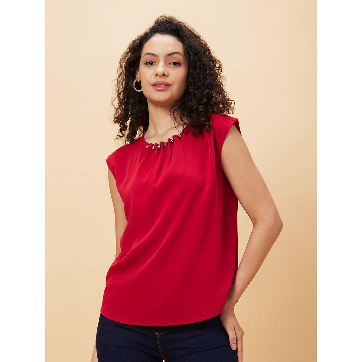 Globus Embellished Pleated Neck Sleeveless Top-women-clothing-shirtsandblouses-blouses-image-2