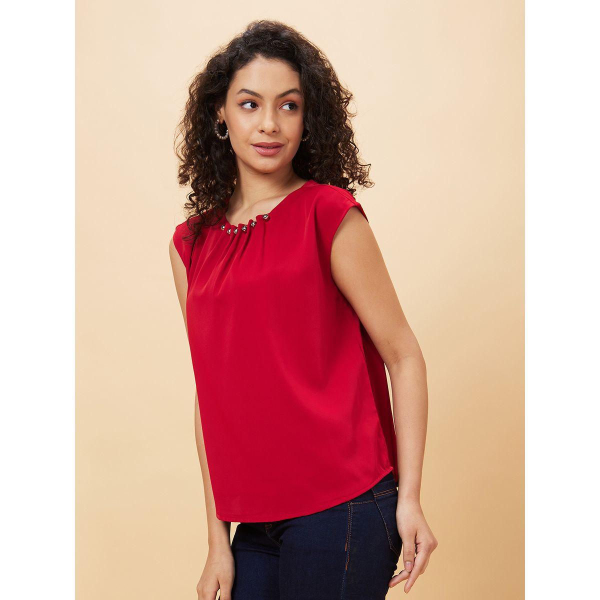 Globus Embellished Pleated Neck Sleeveless Top-women-clothing-shirtsandblouses-blouses-image-4