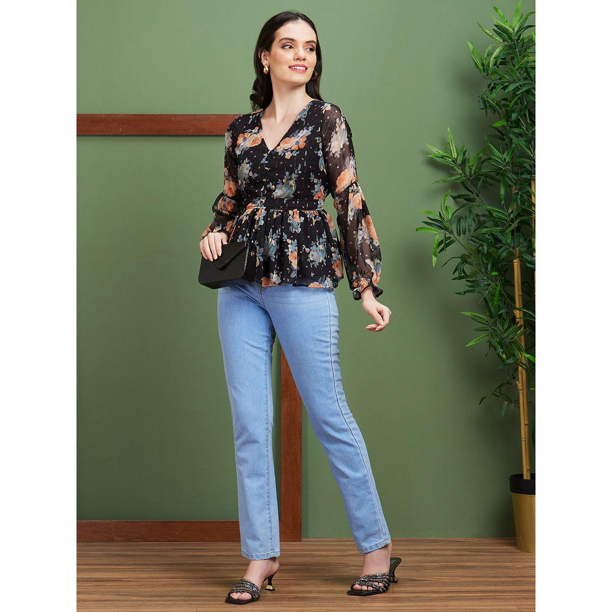 Globus Textured Floral Print V-Neck Peplum Top-women-clothing-shirtsandblouses-blouses-image-5