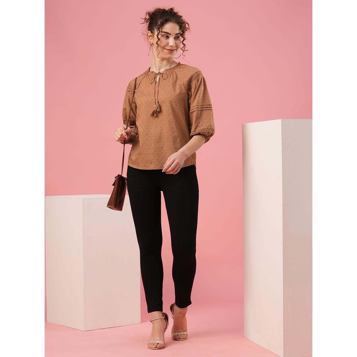 بلوزة بتداخلات دانتيل وخيوط دوبي مع ياقة بأربطة-women-clothing-shirtsandblouses-blouses-image-5