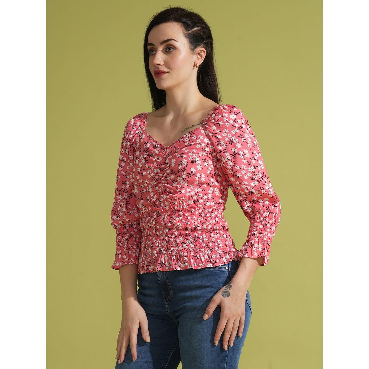 Globus X Styli Floral Printed Sweetheart Neck Ruched Detail Top-women-clothing-shirtsandblouses-blouses-image-2
