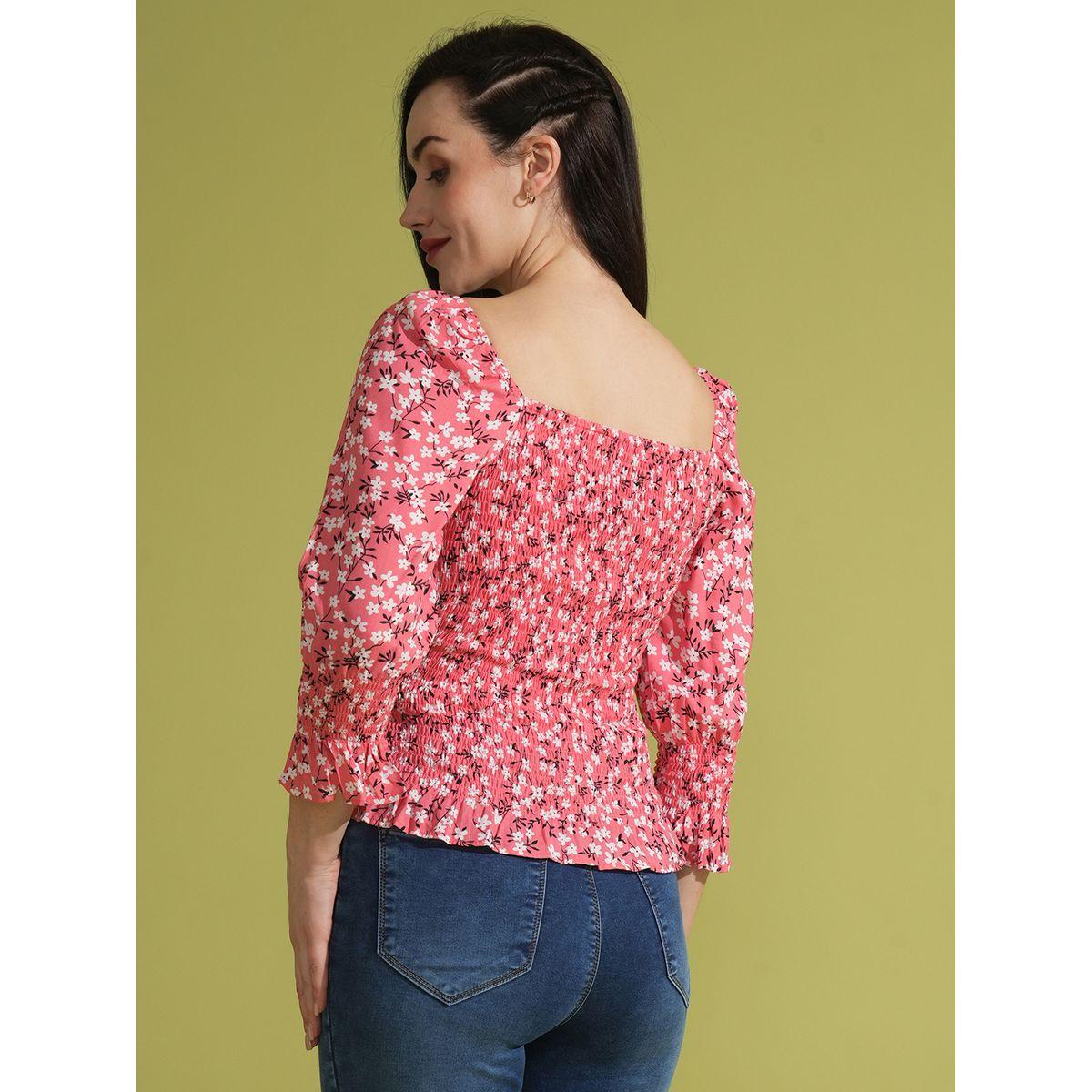 Globus X Styli Floral Printed Sweetheart Neck Ruched Detail Top-women-clothing-shirtsandblouses-blouses-image-3