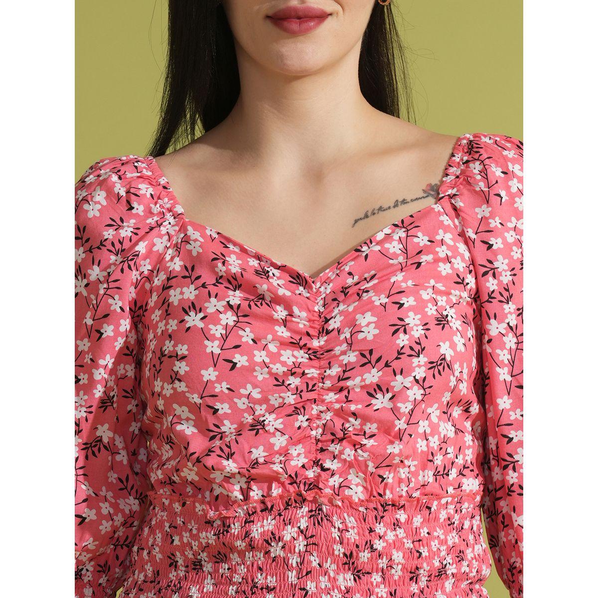 Globus X Styli Floral Printed Sweetheart Neck Ruched Detail Top-women-clothing-shirtsandblouses-blouses-image-4