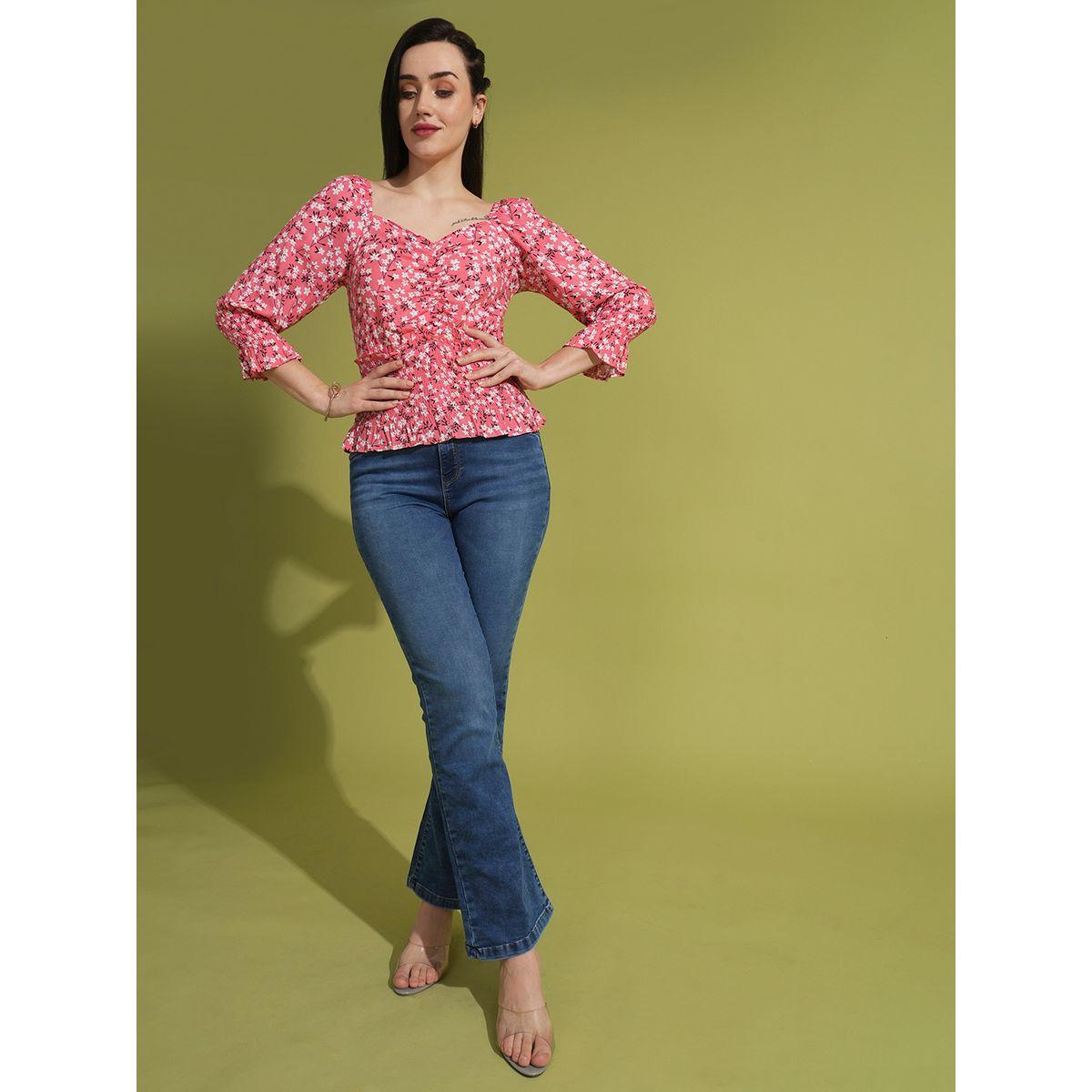 Globus X Styli Floral Printed Sweetheart Neck Ruched Detail Top-women-clothing-shirtsandblouses-blouses-image-5
