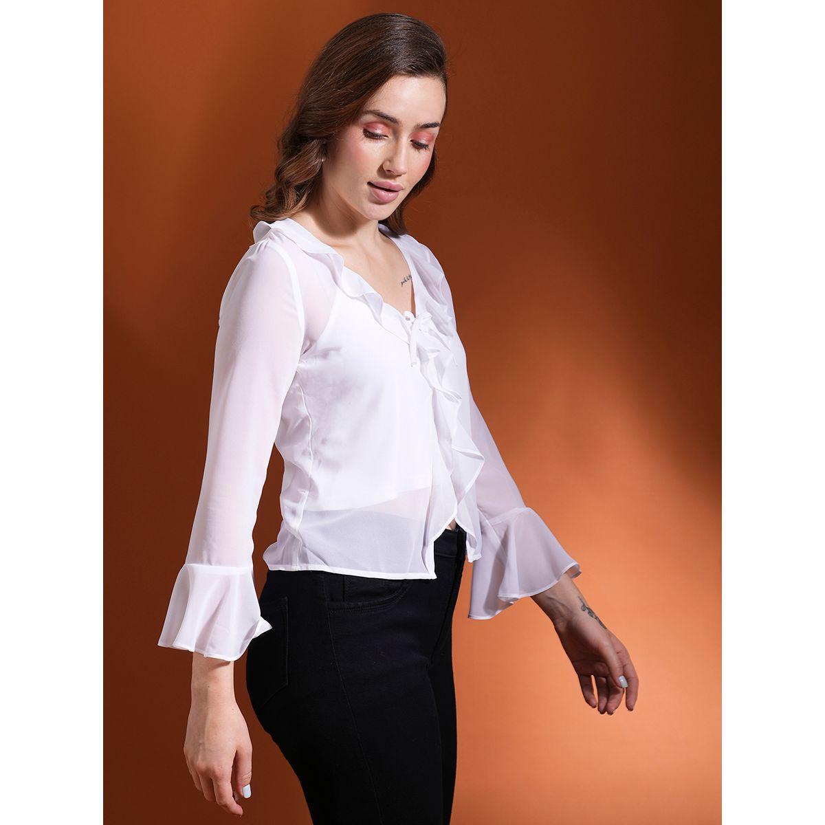 Globus X Styli Ruffled Detail Tie-Up Neck Crop Top-women-clothing-tshirts-image-2